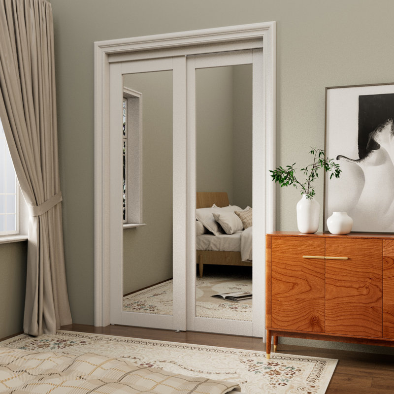 Full Lite Mirrored Closet Sliding Doors With Hardware Kit 80in. Height, 48" x 80"