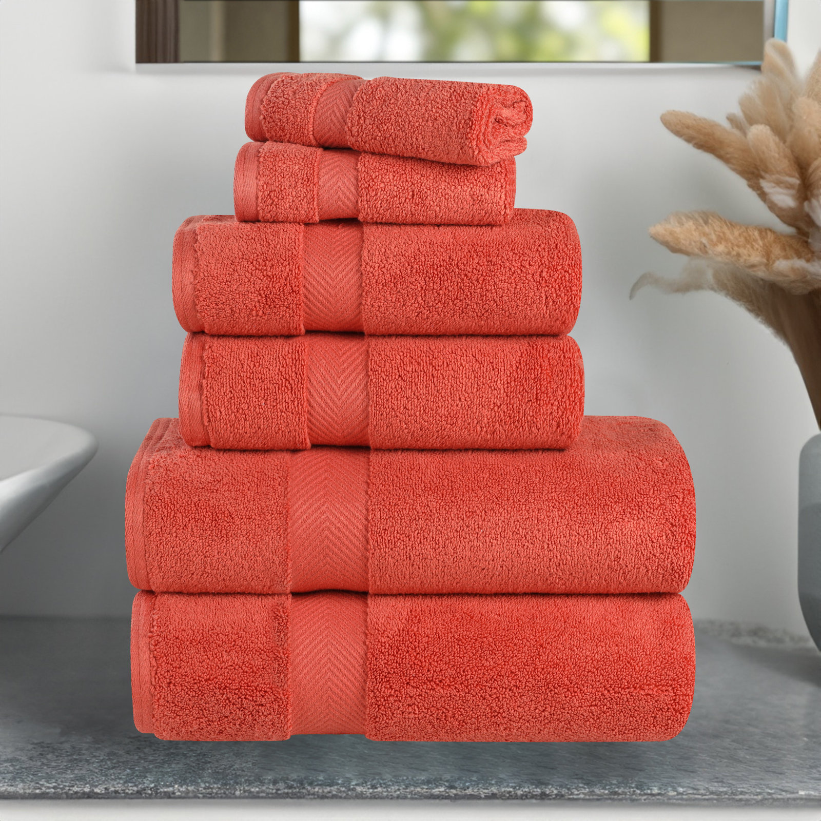 Hamachi Zero Twist Ultra Soft 6 Piece 100% Cotton Towel Set, Brick