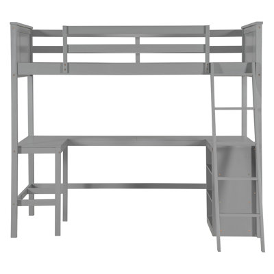 Loft Bed With Desk & Side Stairs - Modern Bunk Bed With LED Lights