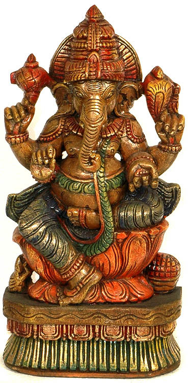 Handcrafted Wood Ganesha Statue, 20 in. Tall     South Indian Temple Carving for Home Altar & Meditation Room