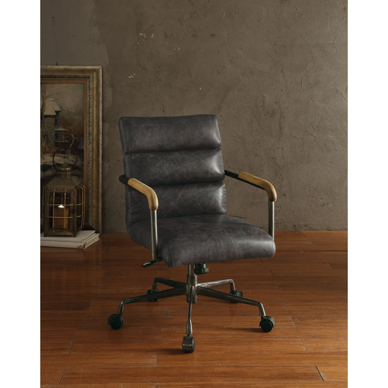 Elser Genuine Leather Task Chair, Antique Slate