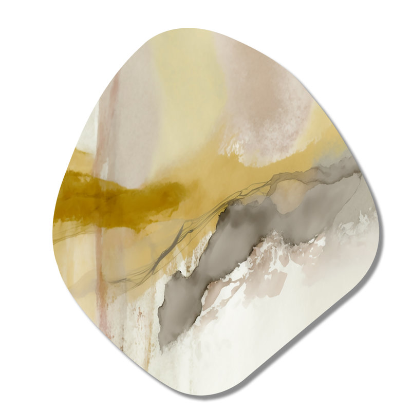 Moutarde jaune Secrets V - Art abstrait en forme de nébuleuse à encre liquide asymétrique, H 35 po x l 31 po