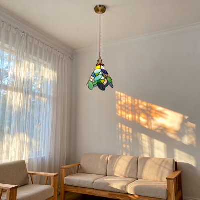 Petit luminaire suspendu en verre teinté 1 lumière ， 7,67 pouces Tiffany