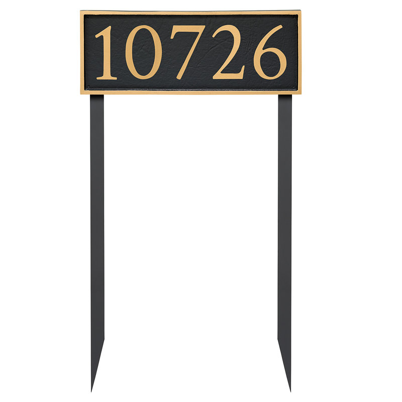 Enseigne d’adresse pour gazon à 1 ligne serif, Or, Blanc