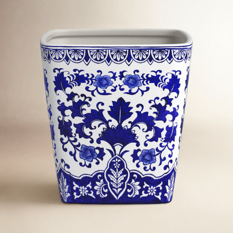 Blue Garden and Camelia Garden Planter, 10" H x 10" W x 10" D