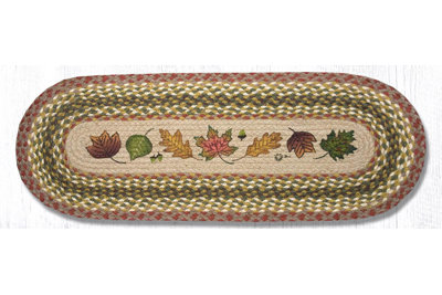 Earth Rugs 13"x36" Autumn Leaves Oval Braided Table Runner in Natural Jute