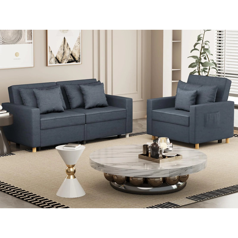 Borchert 2 Seater Fabric Sofa Bed, Blue Linen