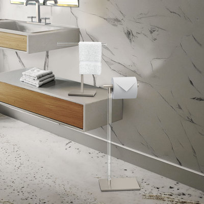 Porte-papier hygiénique sur pied / Porte-serviette sur pied de style T en nickel satiné