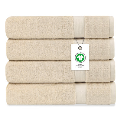 GOTS & OEKO-TEX Certified Organic Cotton Bath Towel Set of 4 – 650 GSM, Long-Staple, Plush, Quick-Drying & Absorbent, 30" x 58"