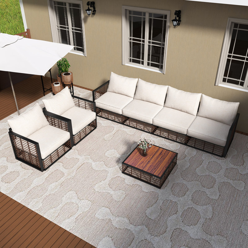 Ensemble de canapé modulaire en métal 7 pièces avec coussins 7 pièces - blanc / noir, Gris