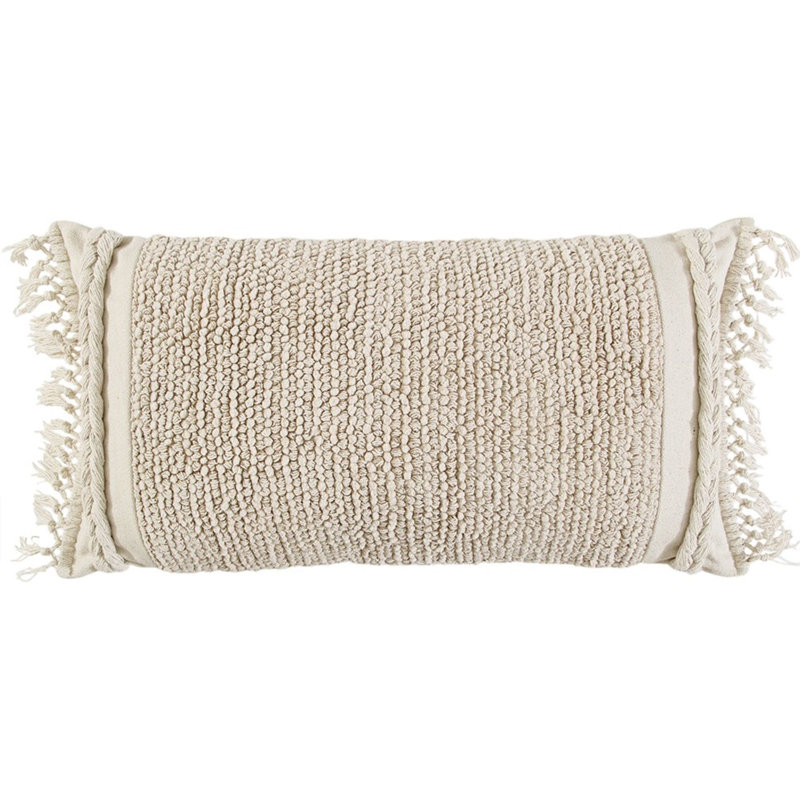 Coussin lombaire tressé à franges en macramé, rouille