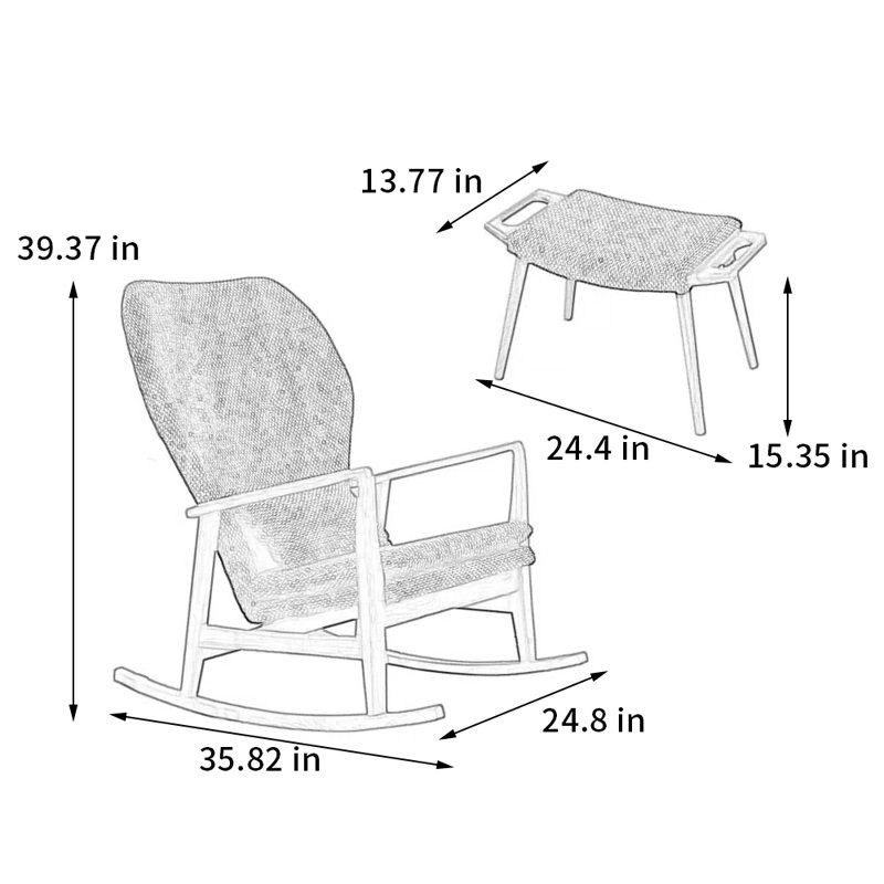 Chaise berçante en chêne, Gris foncé