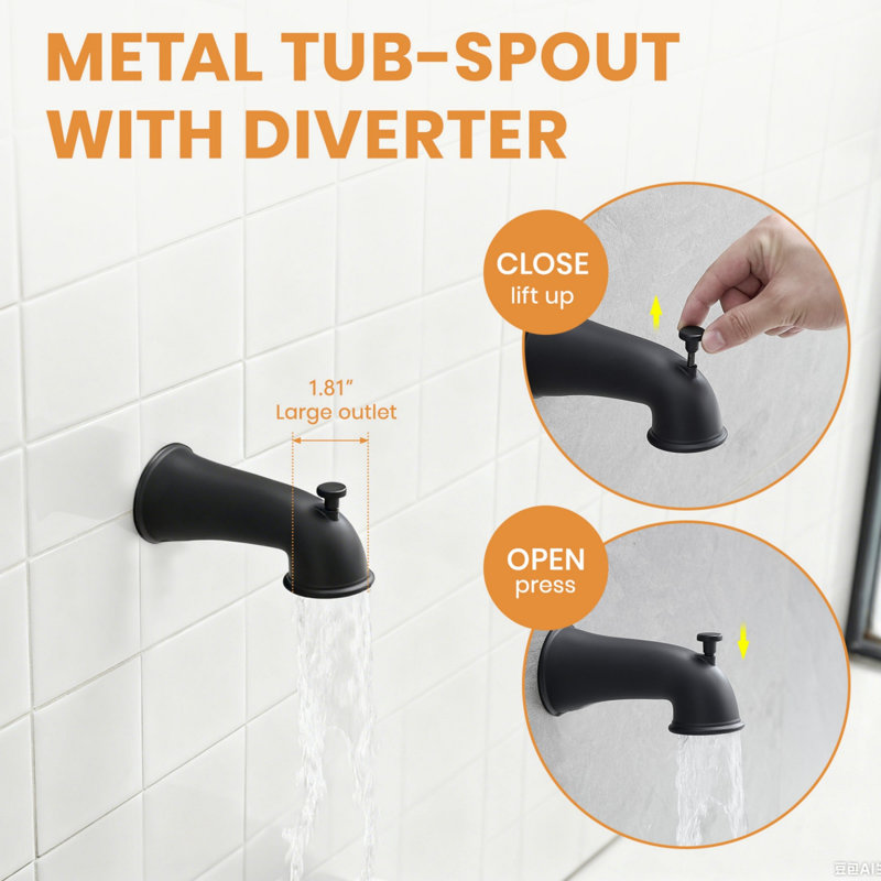 Faucet Modern Matte Black Shower Faucet, Tub And Shower Trim Kit With Single-spray Touch-clean Black Shower Round Head, Matte Black (valve Not Included)