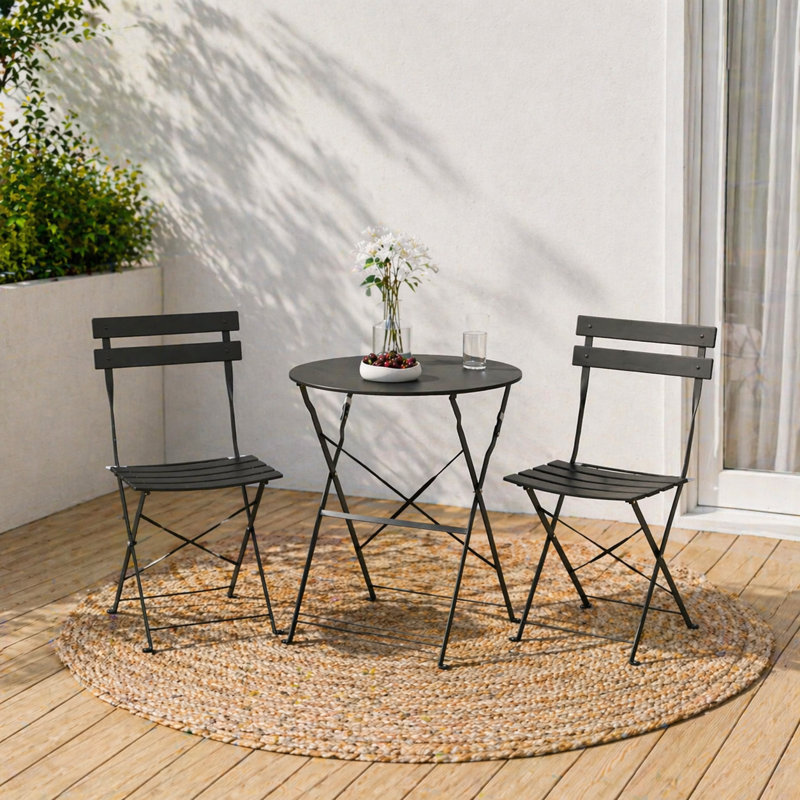 Folding Metal Patio Bistro Set - 2 Person Rust-resistant Outdoor Set, Black