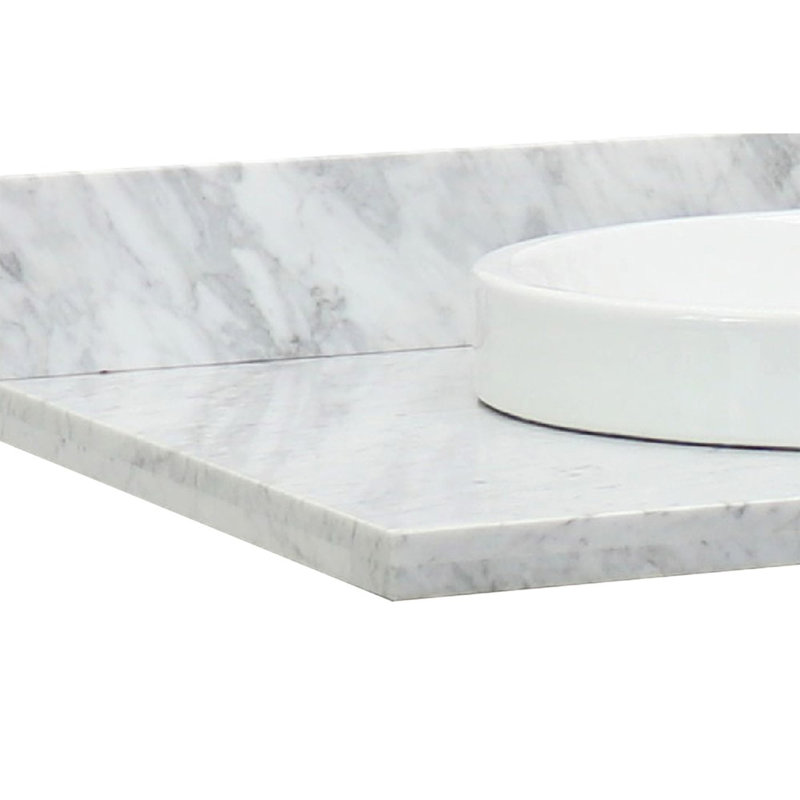 49'' White Carrara Marble Vanity Top with Round Ceramic Sink