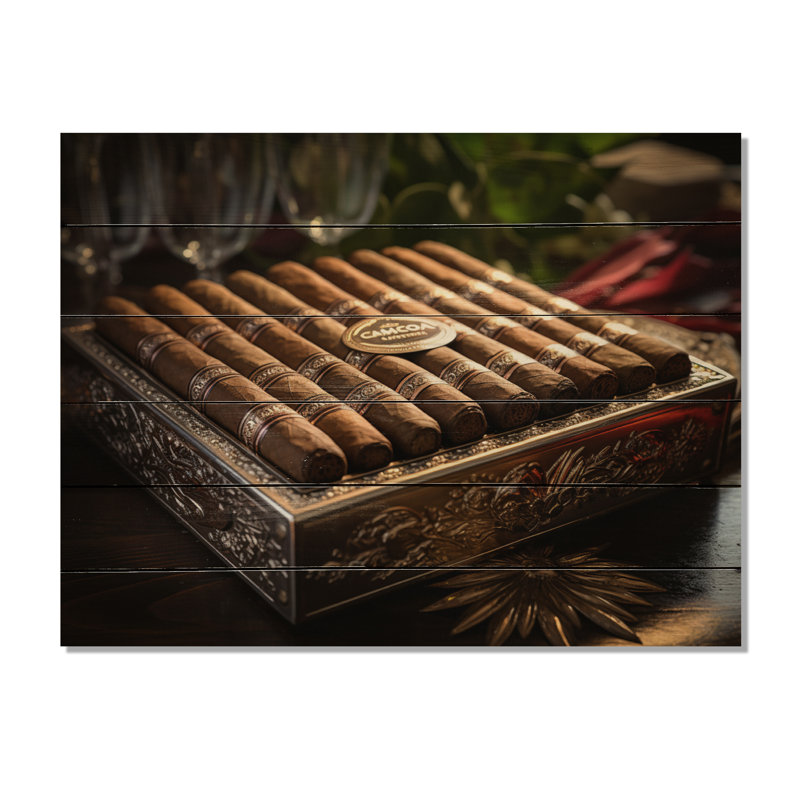 Cigares cubains bruns II sur bois, H 24 po x l 32 po x P 0,78 po