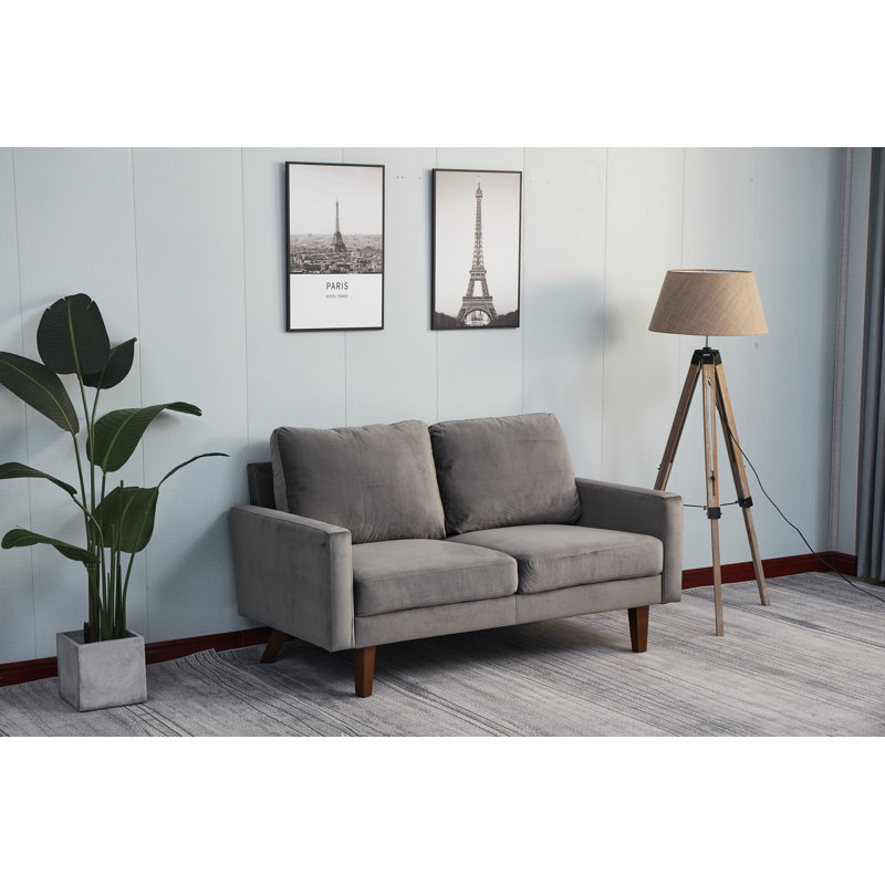 Canapé à accoudoirs carrés Seaddon, Velours gris velours, H 35 po x l 58 po x P 32 po