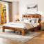 Cadre de lit grand, cadre de lit plateforme en bois avec tête de lit à DEL avec rangement et 2 ports USB, silencieux, aucun sommier nécessaire et outil d'assemblage facile, grand rangement sous le lit, brun foncé-126125491-126125490