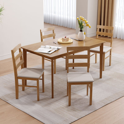 Ensemble de salle à manger 5 pièces en bois massif au fini bois original avec chaises rembourrées, table rectangulaire pour 4