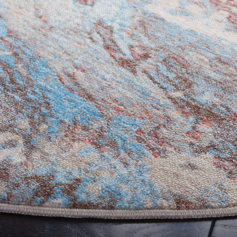 Tapis abstrait bleu / brun, Rond 5 pi