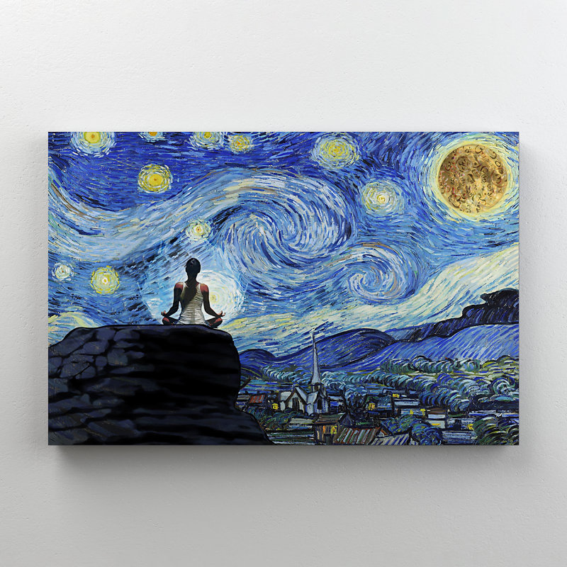 «Yoga Woman under Starry Night», art textuel sur toile tendue, H 24 po x l 36 po x P 2 po