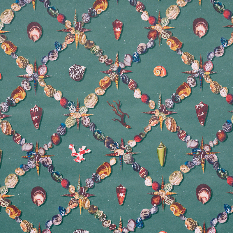 Papier peint treillis Schumacher x Charlap Hyman & Herrero / Pilar Almon Grotto, Bleu sarcelle