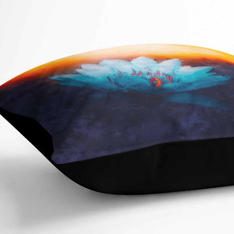 Lotus Flower Painting Cushion with Filling, Black, 40cm H x 40cm W x 15cm D