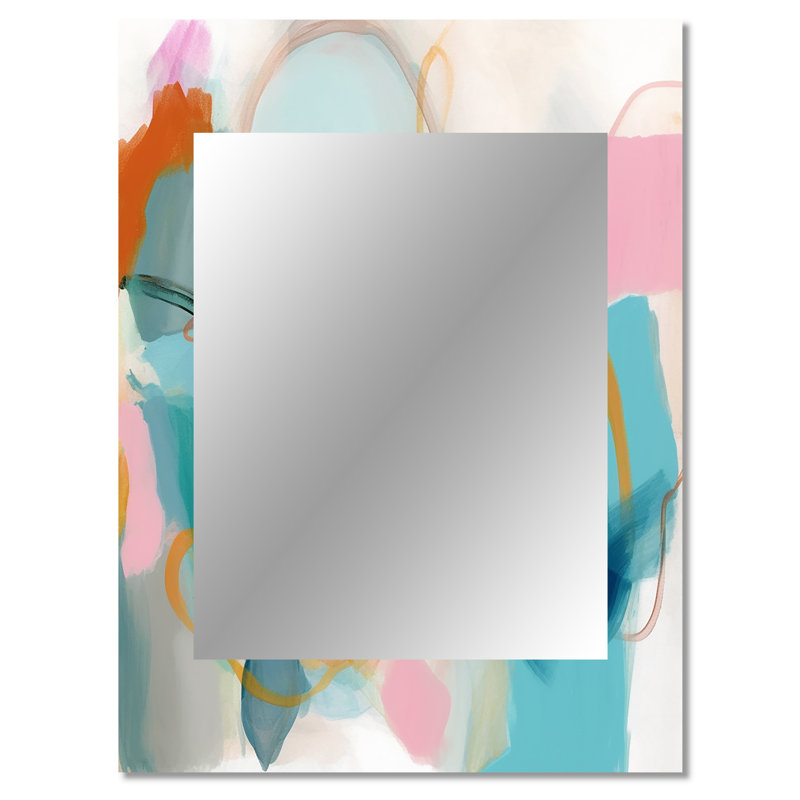 Pink Blue Minimalims Fludity V - Minimalism Wall Mirror, Pink Decorative Mirror, Printed Metal Art, 40" x 30"