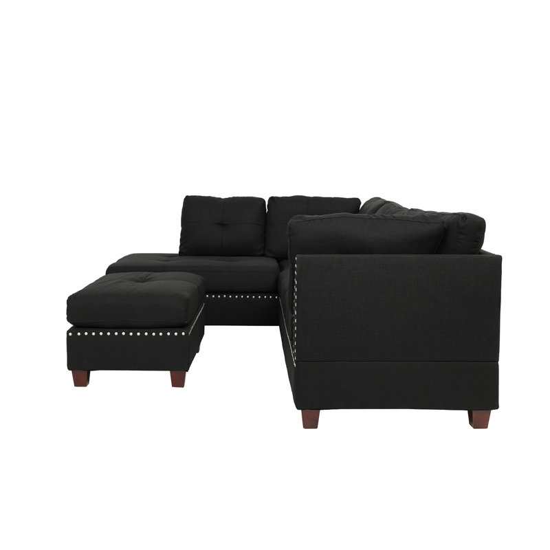 Reversible Polyfiber Sectional Sofa with Ottoman