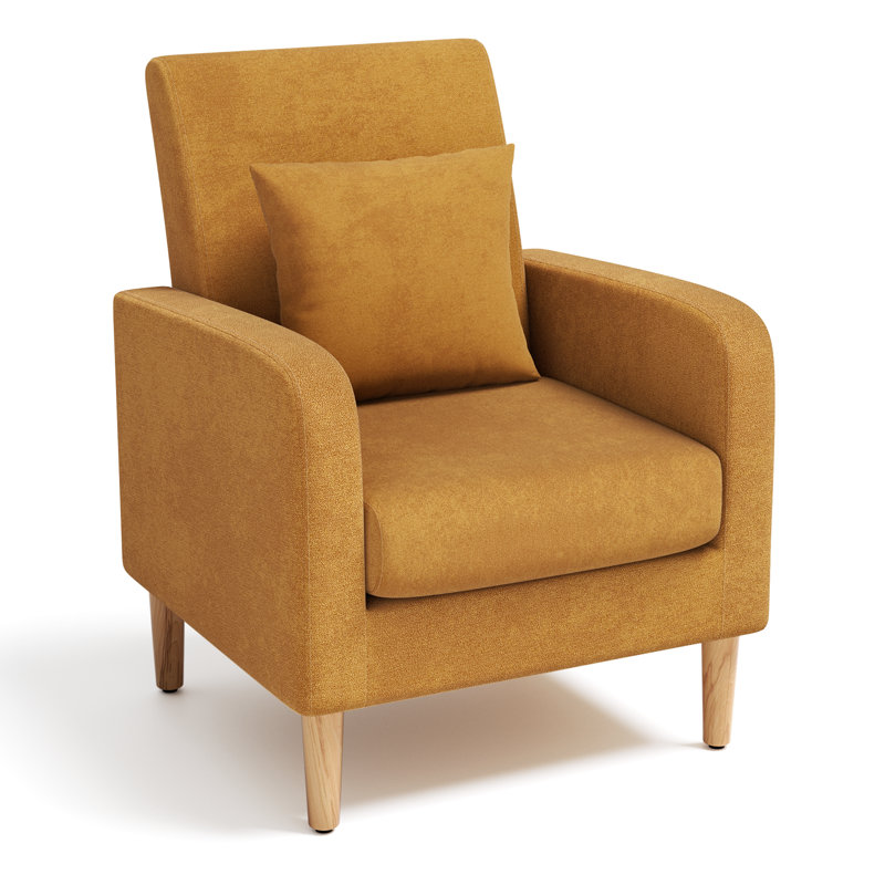 Upholstered Accent Chair Armchair with Pillow Cushion, Reading Side Chair Single Sofa with Wood Legs, Dark Yellow