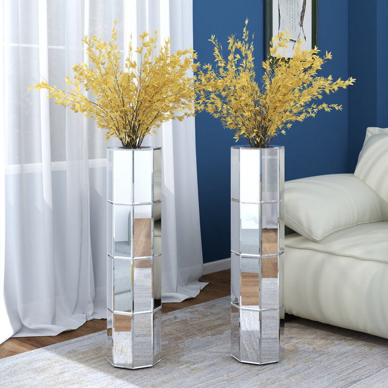 Gudrun Modern Mirrored Floor Vase Glass Decor (Set of 2)
