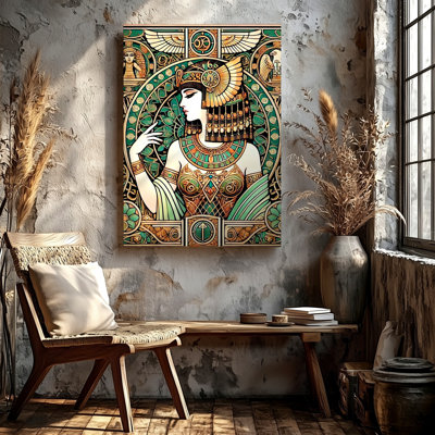 Reproduction d'art égyptien sur toile Queen égyptienne, portrait or vert rétro, décoration pour salon, chambre à coucher, bureau, couloir et appartement, décoration de maison moderne