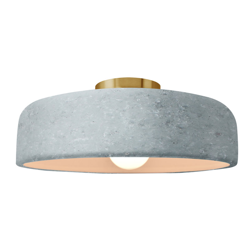 Plafonnier semi-encastré en céramique Dottie, Laiton brossé, H 6,5 po x l 16 po x P 16 po, Béton