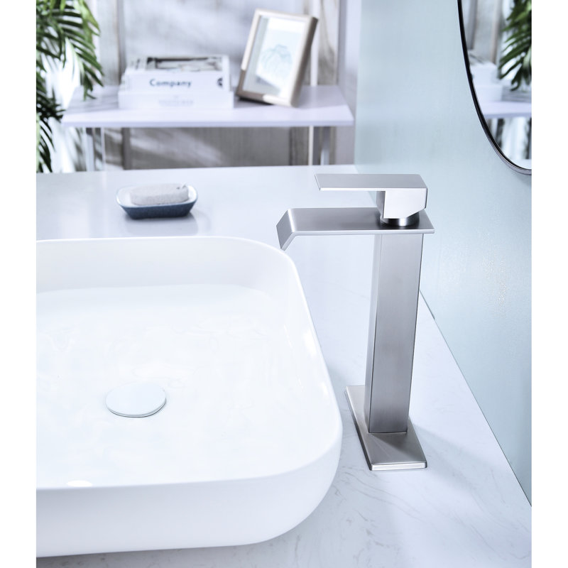 Bathroom Sink Faucet Featuring Waterfall Spout And Single Handle, Pop - Up Drain  No Overflow , Brushed Nickel Finished Stainless Steel, Stable Flow For A Calm Atmosphere, Easy To Manage Water