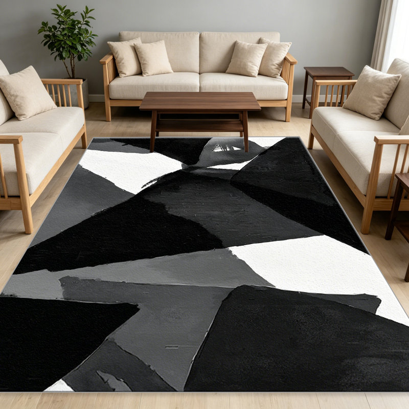Black and White Abstract Geometric carpet-easy to clean, machine-washable, soft and comfortable; suitable for door mats, kitchens, living rooms, bedrooms, corridors, and laundry areas. Easy to clean, durable carpet for home decoration.