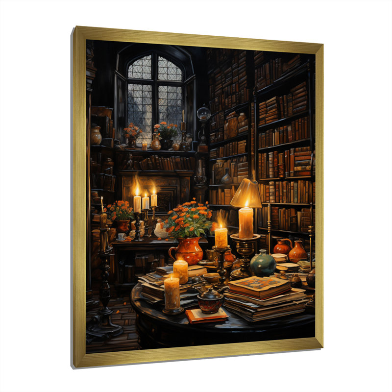 Bibliothèque Classic Literature II - Print, H 40 po x l 30 po x P 1,5 po, Encadrement doré