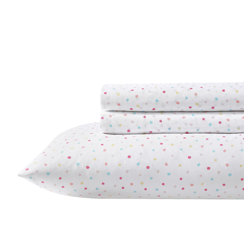 Laura Ashley Kids Cozy Printed Sheet Sets, Full Sheet Set with 2 Pillowcases, Confetti Pink