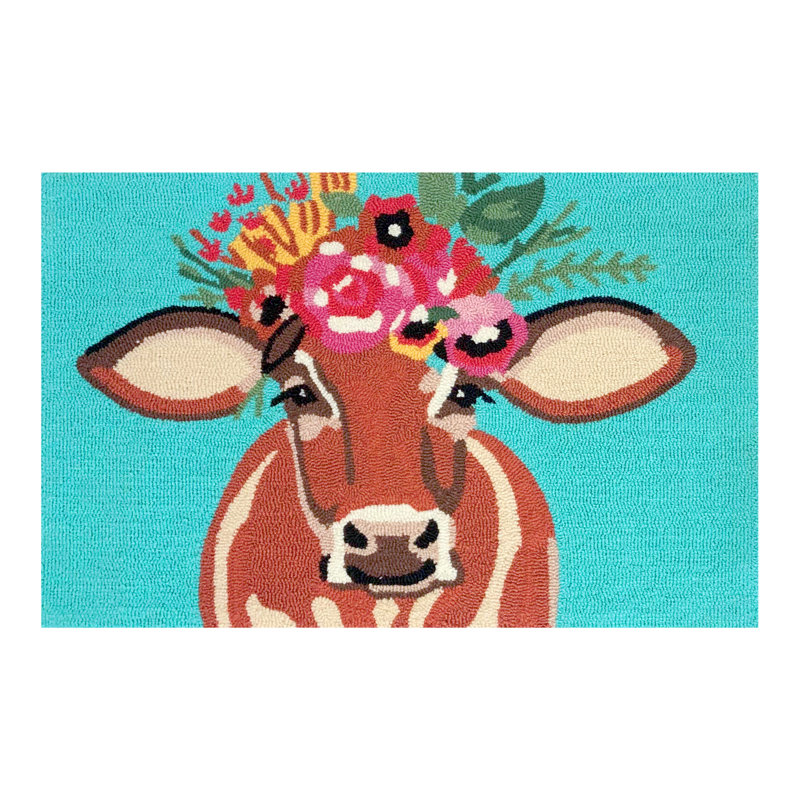 Betsy Floral Cow Turquoise, 30" W x 48" L
