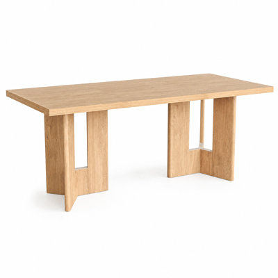 77" Rectangular Dining Table for 4-6, MDF Top with Oak Veneer, Architectural Slab Panel Base, Spacious Kitchen & Dining Room Table