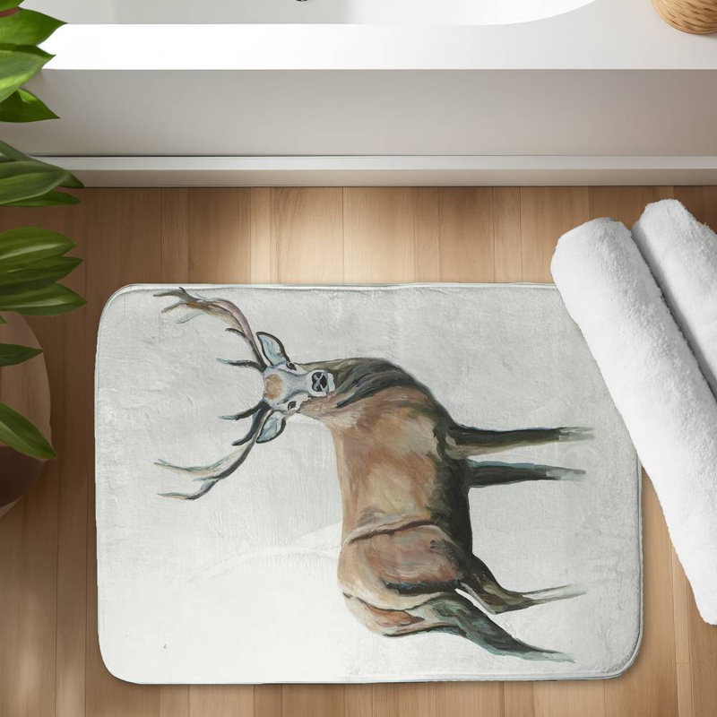 Deer Bath Mat with Non-Slip Backing - Quick Dry Memory Foam Bathroom Rug - Absorbent - Modern Plush Spa-Style - Machine Washable