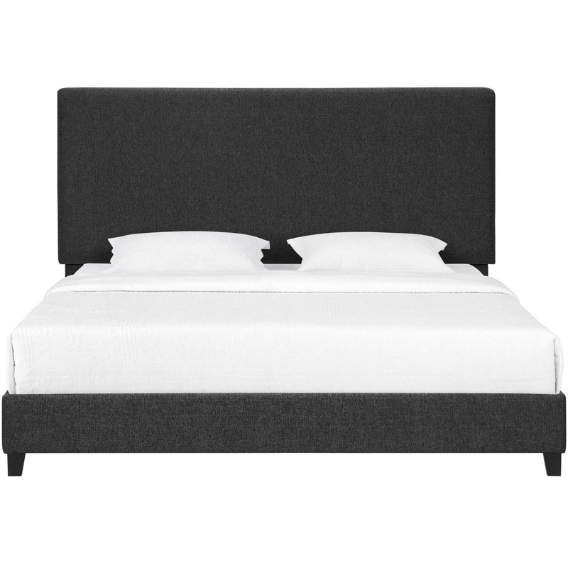 Modern Grey Upholstered King Bed With Support Slats And Foam Filler For Bedroom Transitional In Padded Headboard