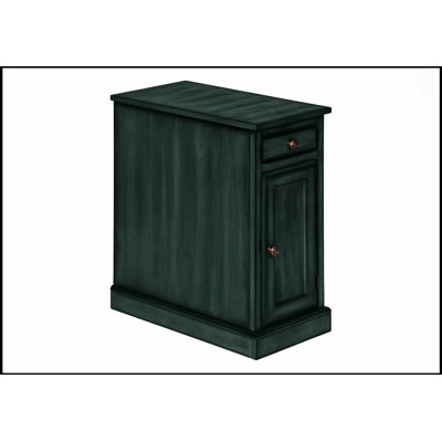 Table d'appoint étroite avec bleu antique et rangement, parfaite pour les chambres à coucher et les salons traditionnels.