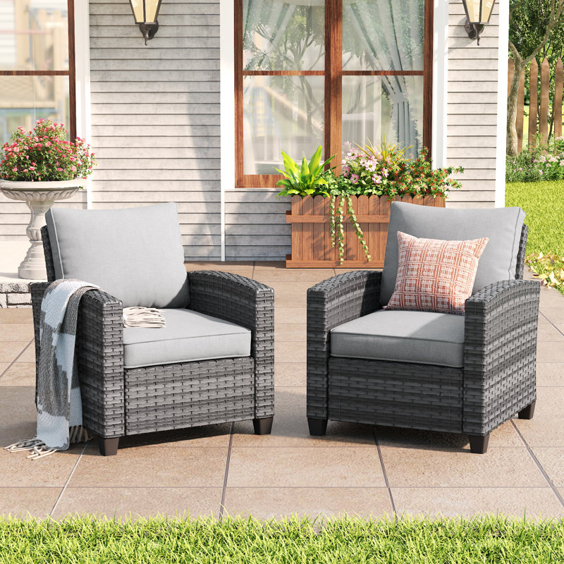 Patio Wicker Sofa Chairs with Cushions, Gray Frame/Gray Cushion
