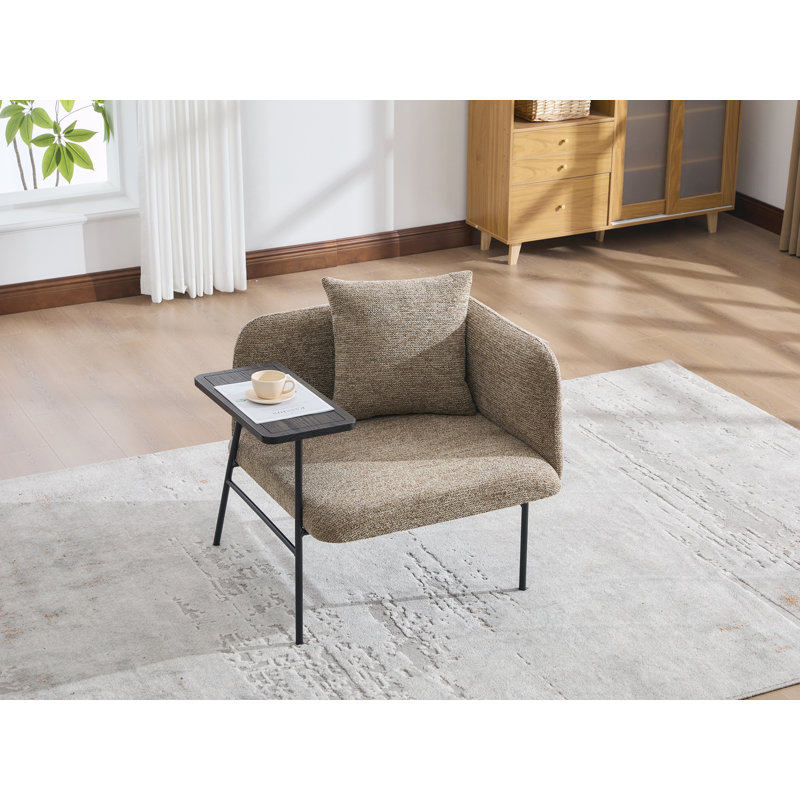 Fauteuil de loisir, fauteuil de détente avec petite table et coussin de dossier, Tissu kaki