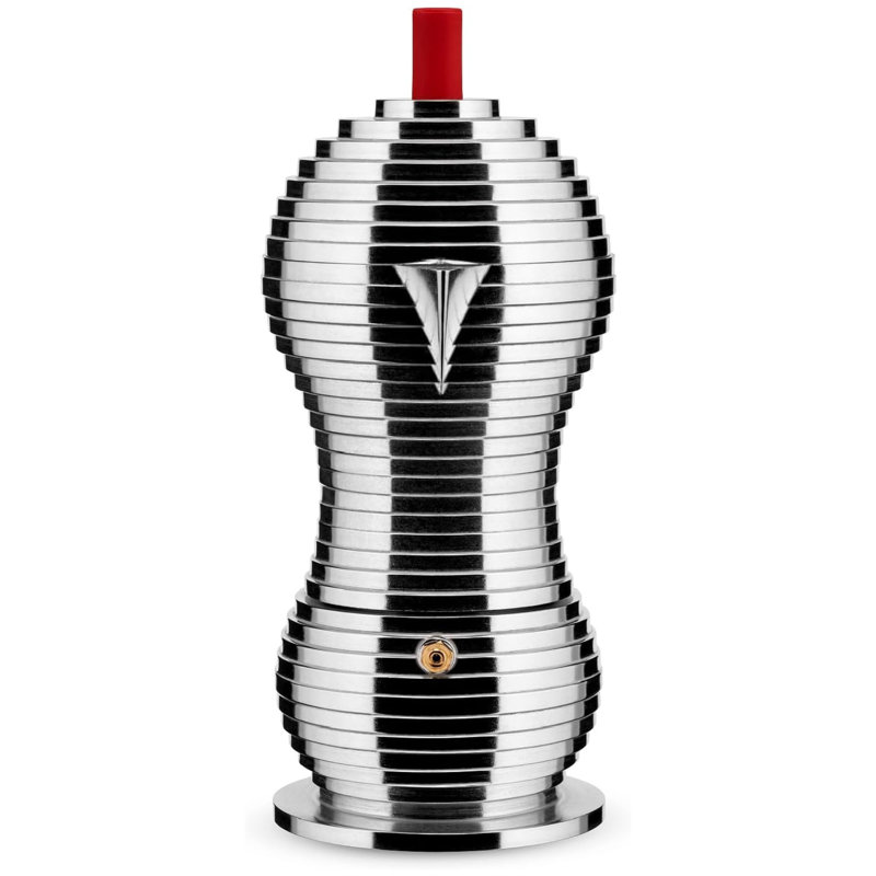 Alessi MDL02/6 R Pulcina" Stove Top Espresso 6 Cup Coffee Maker in Aluminum, Red, Red, 6 Cup
