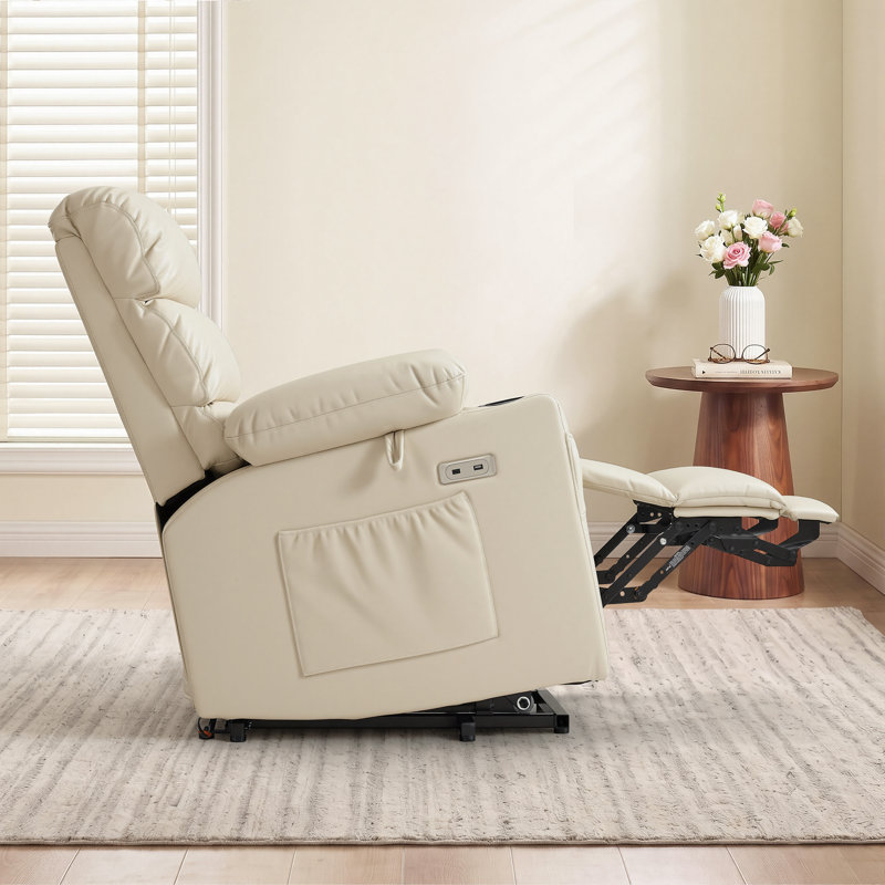 Fauteuil inclinable électrique avec assistance au levage, chauffage lombaire, massage par vibrations et repose-pieds extensible, pour les personnes mesurant entre 1,55 m et 1,75 m, en similicuir.