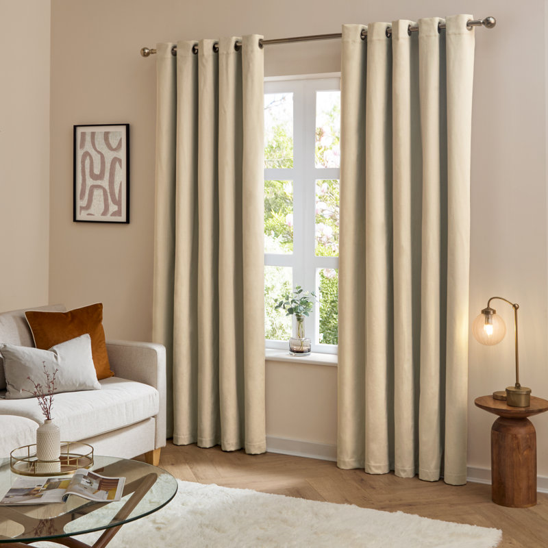 The Ultimate Velvet Room Darkening Curtain Panel Pair, 229cm Width x 137cm Drop, Beige