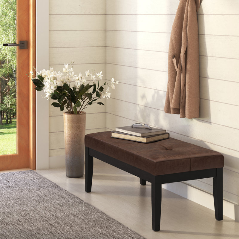 Lacey 41"W Vegan Leather Contemporary Tufted Ottoman Bench with Stitching Detail, Distressed Chestnut Brown