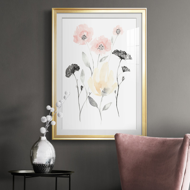 Blush & Black Wildflowers I - reproduction de cadre photo, Or, H 36,5 po x l 26,5 po x P 1 po