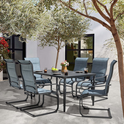 Ensemble repas d'extérieur rembourré en métal textilène 7 pièces avec trou pour parasol 1,6 po